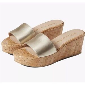 Stuart Weitzman Nude Leather Cork Wedge Sandals 8.5